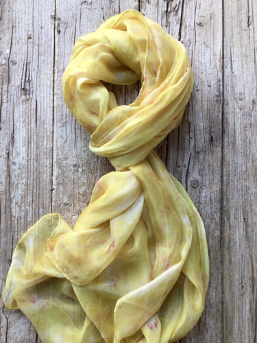 Golden Silk Chiffon Scarf, with pink dots