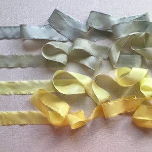 Set of 4 narrow ribbons ~ Greens & Yellows