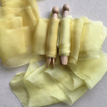Load image into Gallery viewer, Yellow Silk Chiffon Ribbons ~ Gold &amp; Lemon