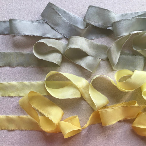 Set of 4 narrow ribbons ~ Greens & Yellows