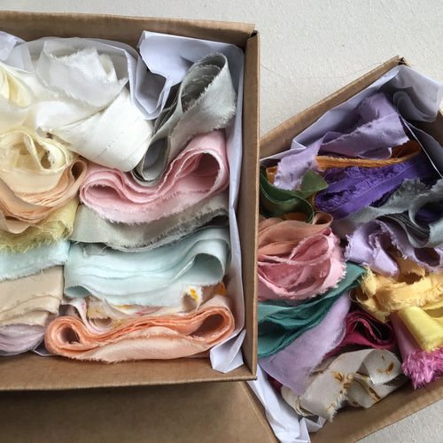 A box of narrow silk ribbons ~ Pastels or Brights