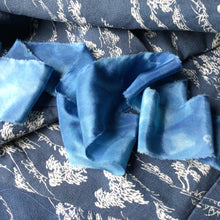 Load image into Gallery viewer, SHORT Patterned Indigo Silk Ribbons