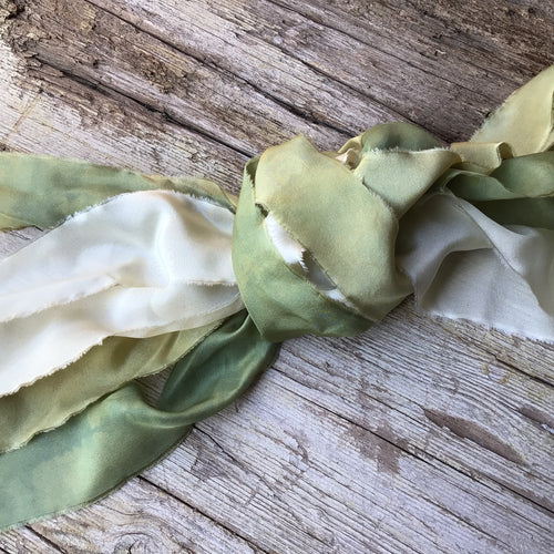 Bunch of Olive, Gold & Ivory Silk Ribbons