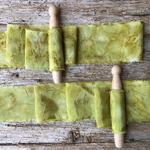 Patterned Chamomile Silk Ribbons ~ Green