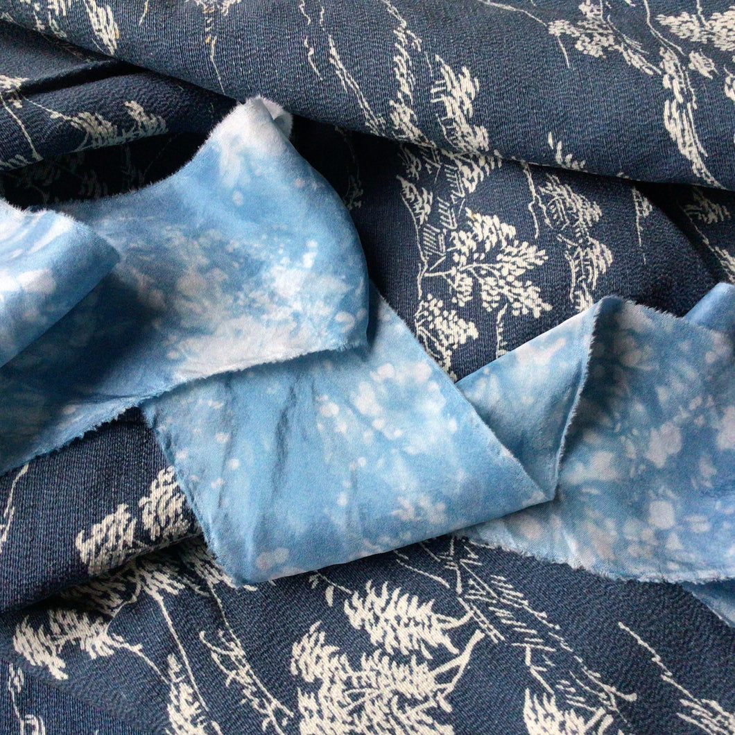 SHORT Patterned Indigo Silk Ribbons