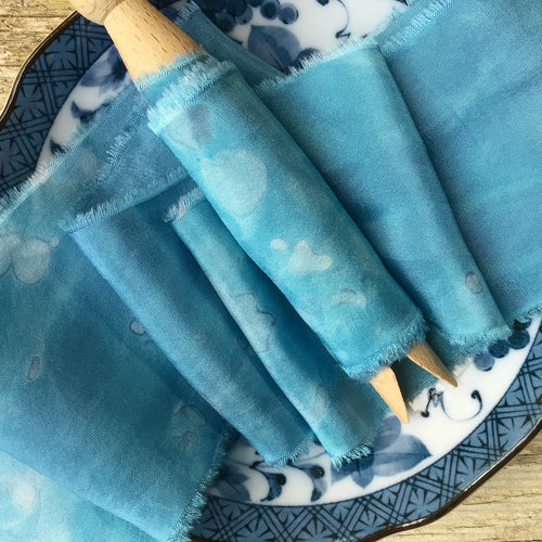 Pretty Blue Silk Ribbon with Patterns