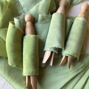 Olive Green Silk Ribbons ~ 2 shades