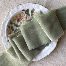 Load image into Gallery viewer, Pale Olive/ Soft Sage Silk Velvet Ribbon