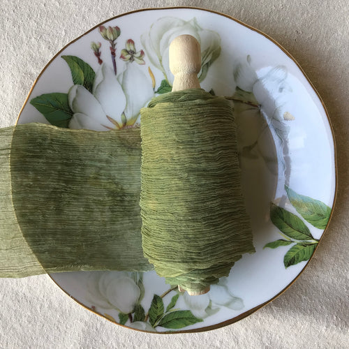 Green Silk Crinkled Ribbon