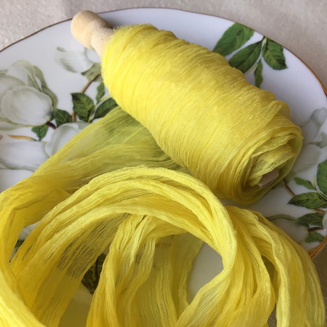 Lemon Yellow Crinkled Silk Ribbon