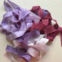 Load image into Gallery viewer, Set of 4 narrow silk ribbons ~ Purple &amp; Crimson TEMPORARILY UNAVAILABLE