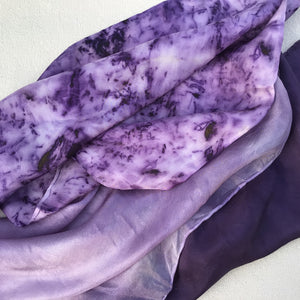 ON SALE Set of 3 Purple Small Silk Scarves ~ Silk Pocket Squares