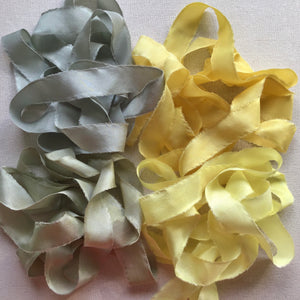 Set of 4 narrow ribbons ~ Greens & Yellows