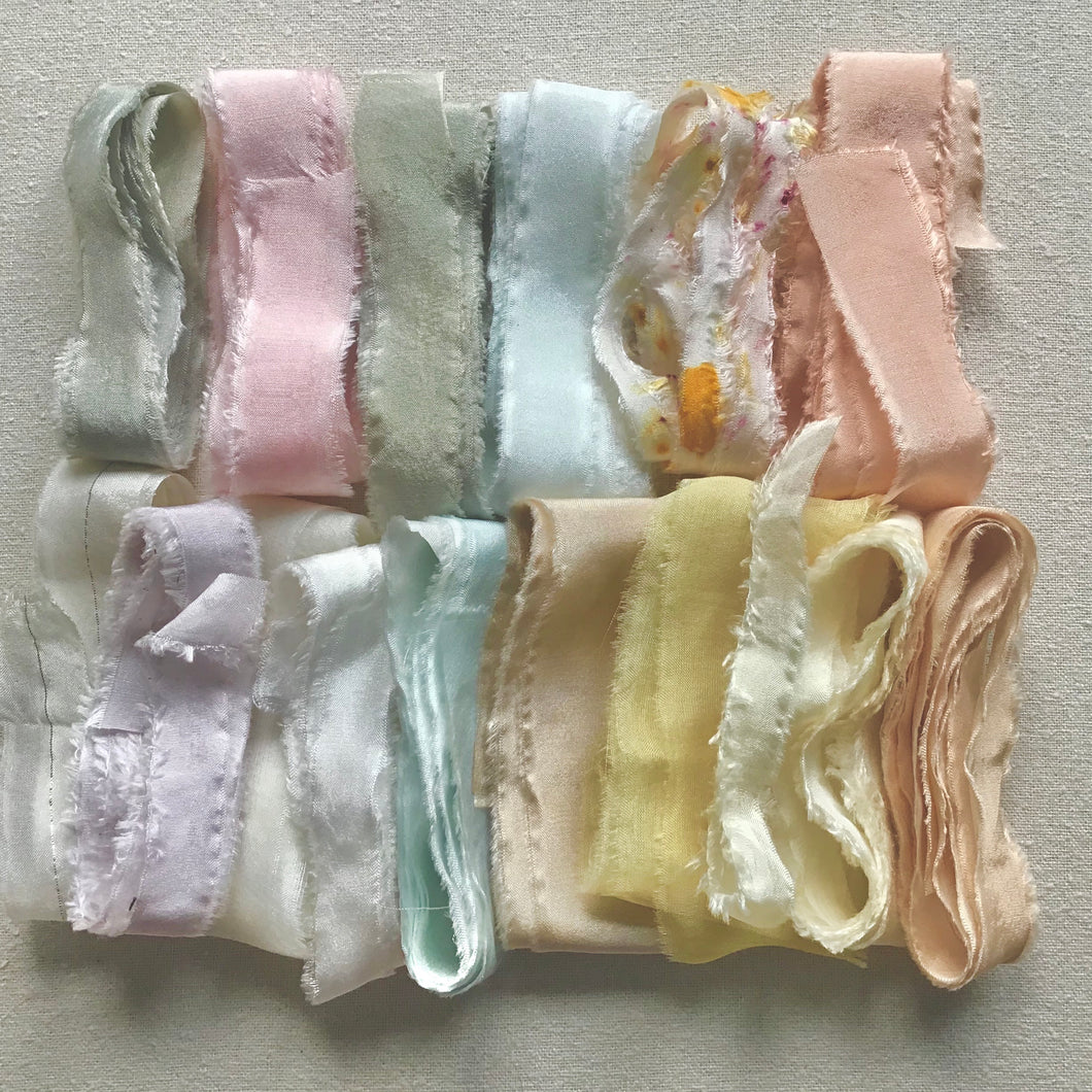 A box of narrow silk ribbons ~ Pastels or Brights